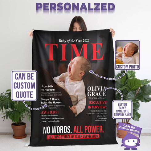Personalized TIME Magazine Baby Blanket – Funny Custom Photo & Name | Baby of The Year Gift